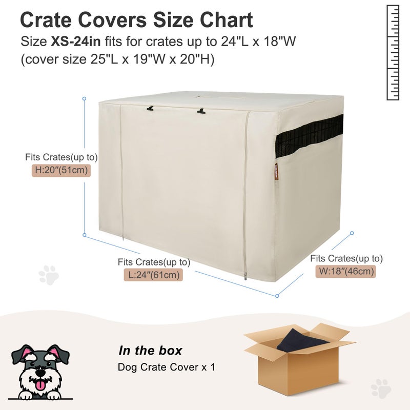HiCaptain Dog Crate Cover 24.0" L x 18.0" W x 20.0" H with Breathable Mesh, Durable Heavy Duty Kennel Cover, Dual Zippered Panels, Windproof Waterproof UV-Resistant(Beige) - Image 5